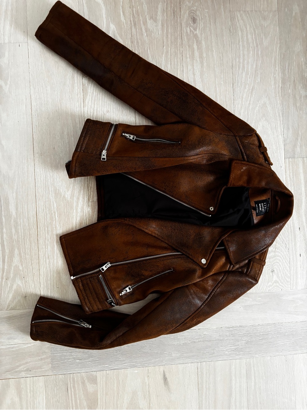 Zara Brown Leather-Effect Bomber Jacket